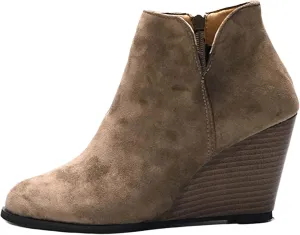 Lausiuoe Wedge Booties For Women Closed Toe Ankle Boots Slip on Heeled Casual Fashion Western Platform Fall Booties
