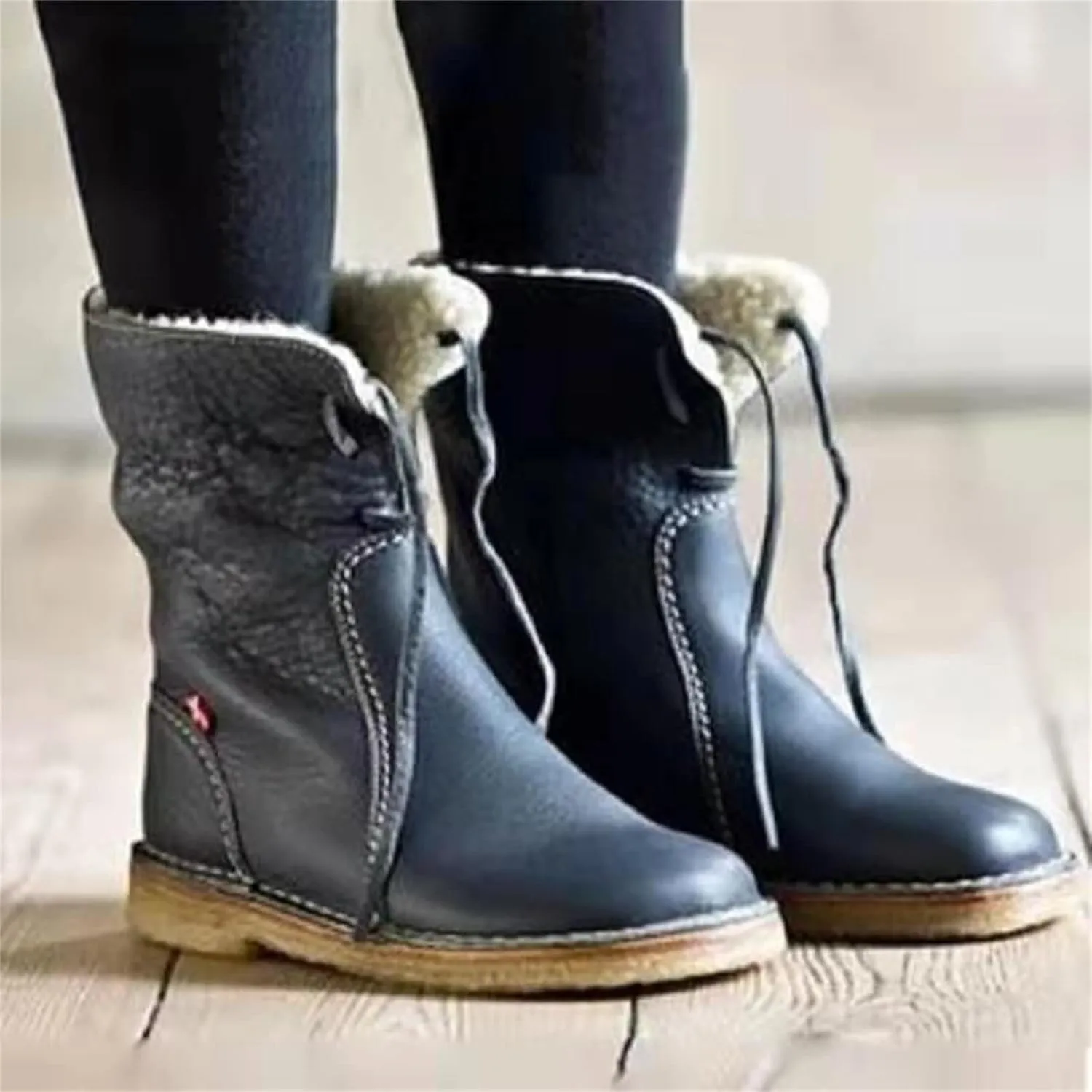 Lausiuoe Womens Winter Boots With Fur Lined Snow Fuzzy Ankle Booties Fashion Slip On Warm House Shoes Loafers Slippers