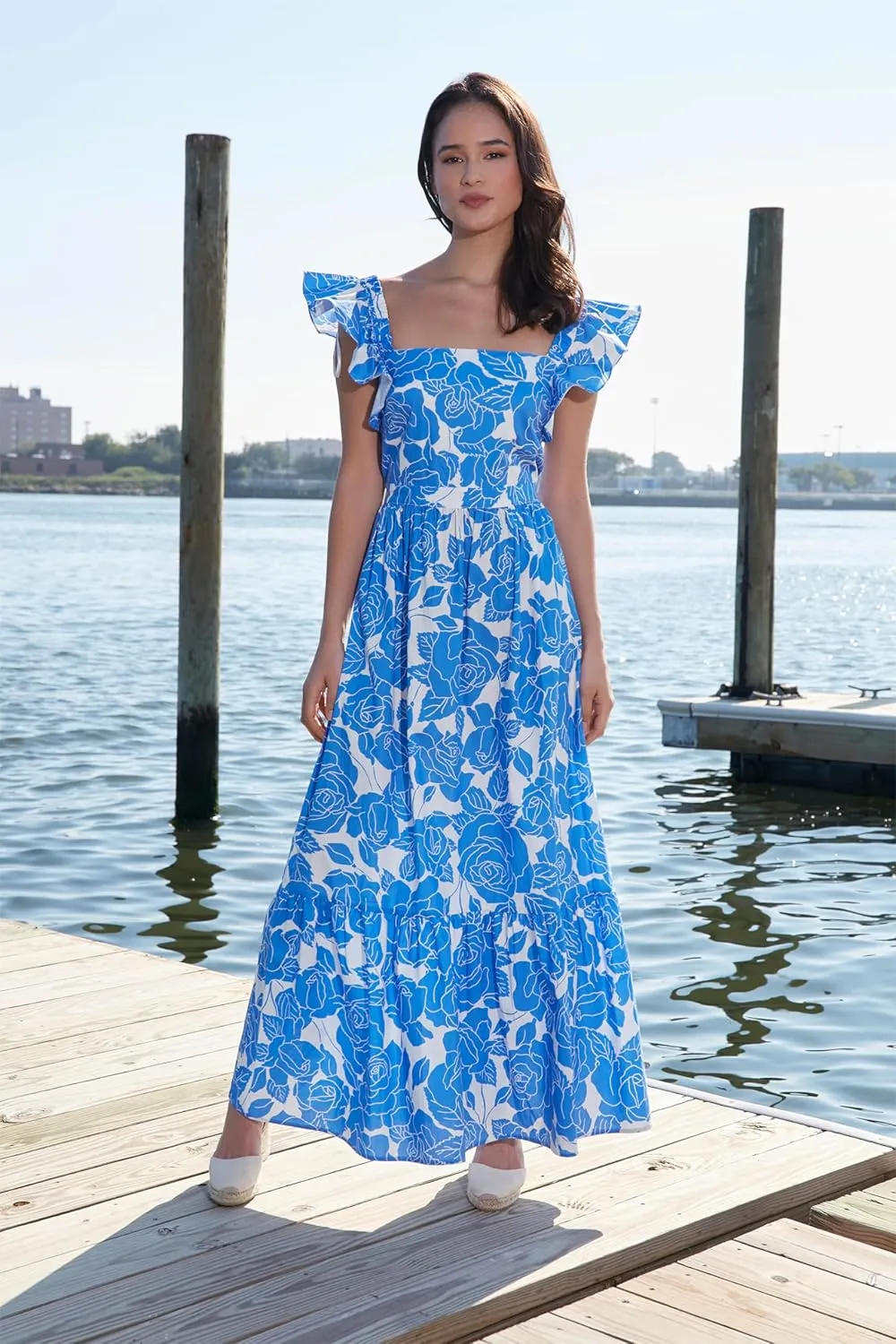 London Times Square Neck Maxi Ruffle Detail | Summer Dresses for Women