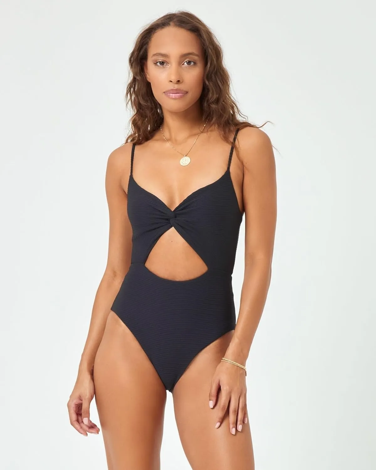 L*Space Eco Chic Repreve Kyslee One Piece Swimsuit for Women, Classic Coverage, Ribbed Fabric, Twist Front, Adjustable Straps