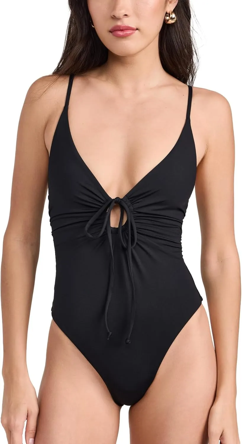 L*Space Piper One Piece Swimsuit for Women, Classic Coverage, Skinny Adjustable Straps, Center-Front Keyhole, Doubles as Bodysuit, Black, XL