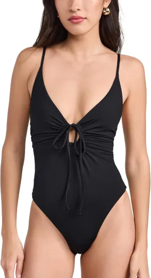 L*Space Piper One Piece Swimsuit for Women, Classic Coverage, Skinny Adjustable Straps, Center-Front Keyhole, Doubles as Bodysuit, Black, XL
