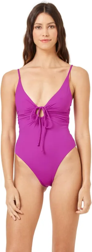 L*Space Piper One Piece Swimsuit for Women, Classic Coverage, Skinny Adjustable Straps, Center-Front Keyhole, Doubles as Bodysuit, Wild Aster, S
