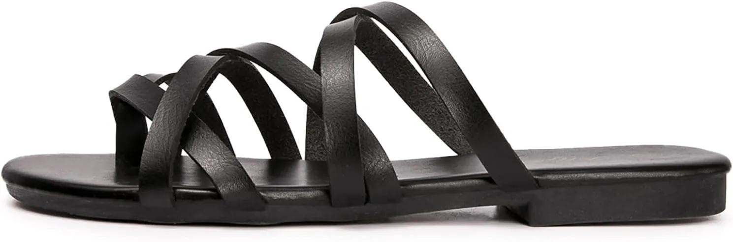 Luffymomo Women's Elastic Strap Flat Sandals Casual Summer Open Toe Sandal