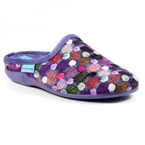 Lunar Crackle Women's Padded Insole Patterned Machine Washable Mule Slipper Pom Pom Effect Purple