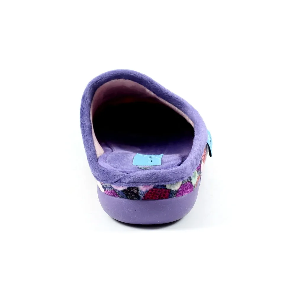 Lunar Crackle Women's Padded Insole Patterned Machine Washable Mule Slipper Pom Pom Effect Purple