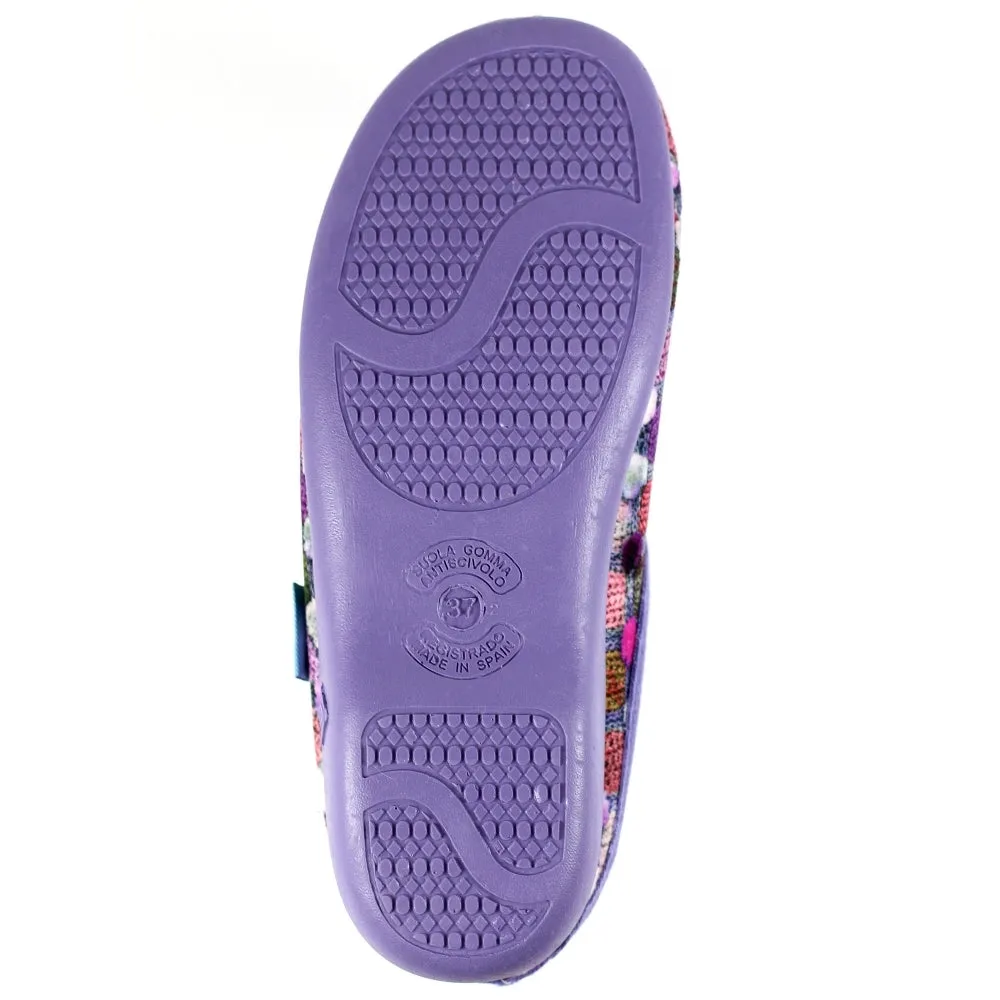 Lunar Crackle Women's Padded Insole Patterned Machine Washable Mule Slipper Pom Pom Effect Purple