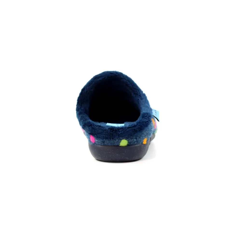 Lunar Peanut Women's Polka Dot Mule Machine Washable Slipper Navy