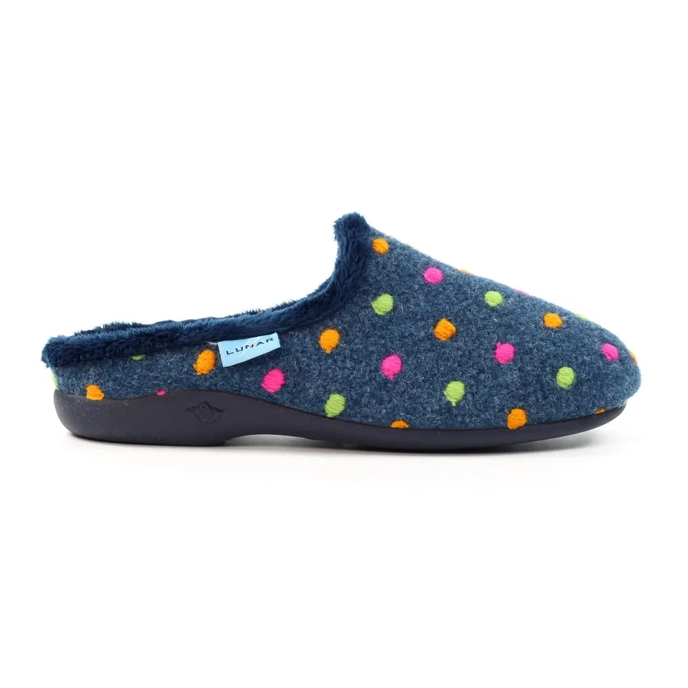 Lunar Peanut Women's Polka Dot Mule Machine Washable Slipper Navy