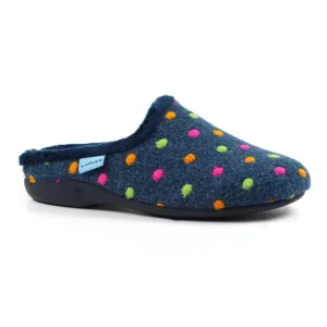 Lunar Peanut Women's Polka Dot Mule Machine Washable Slipper Navy