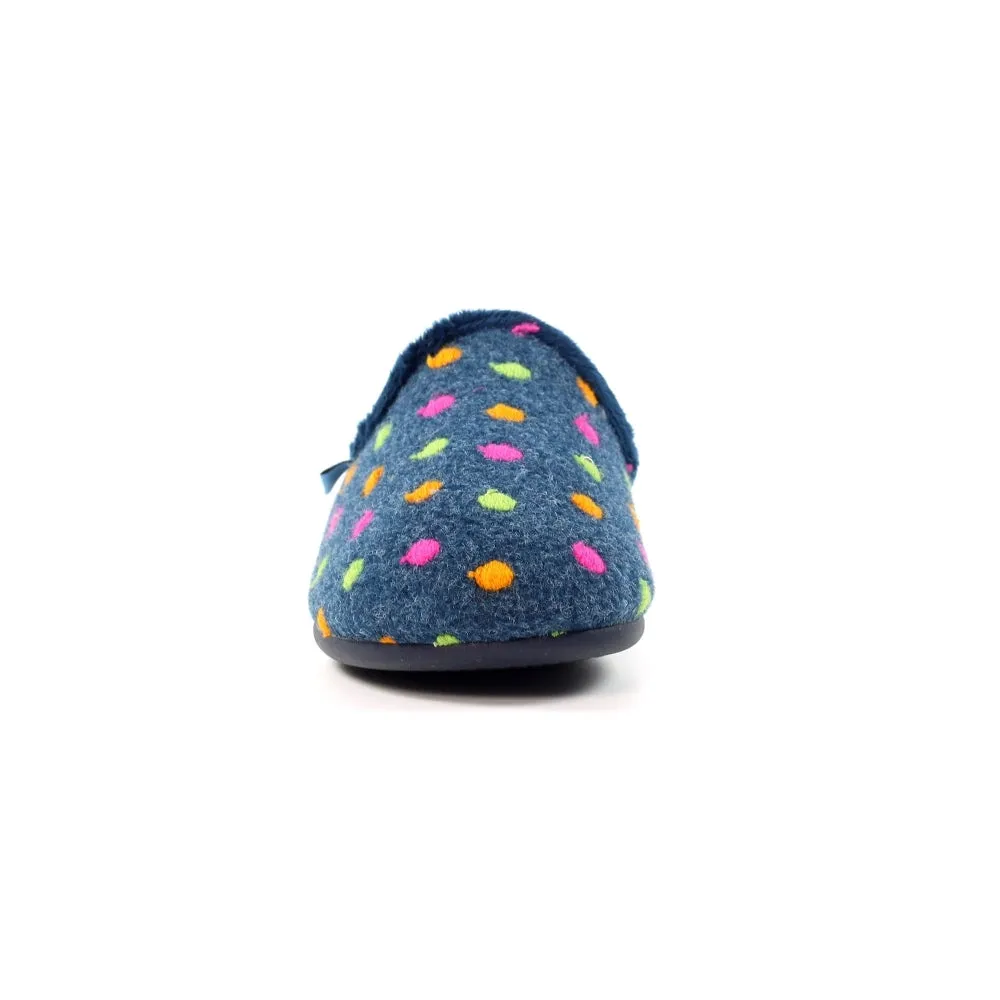 Lunar Peanut Women's Polka Dot Mule Machine Washable Slipper Navy