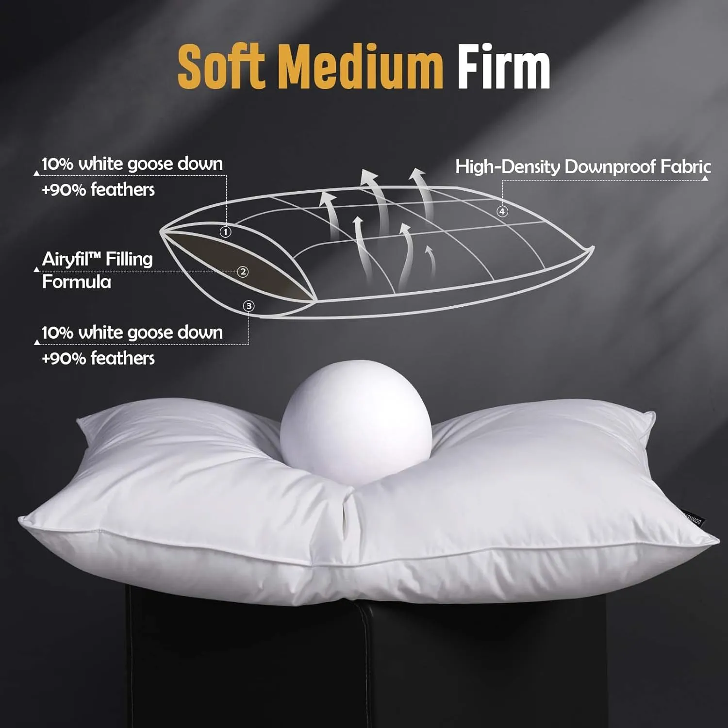 Luxury Feather Down Pillow King Size Set of 2 Pack, 100% Cotton Hotel Collection Bed Pillows for Sleeping, Down Surrounded Soft Medium Firm Pillows for Side Back Stomach Sleepers 20" x 36"