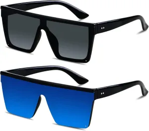 LYZOIT Square Oversized Sunglasses for Women Men Big Flat Top Fashion Shield Large UV Protection Rimless Shades