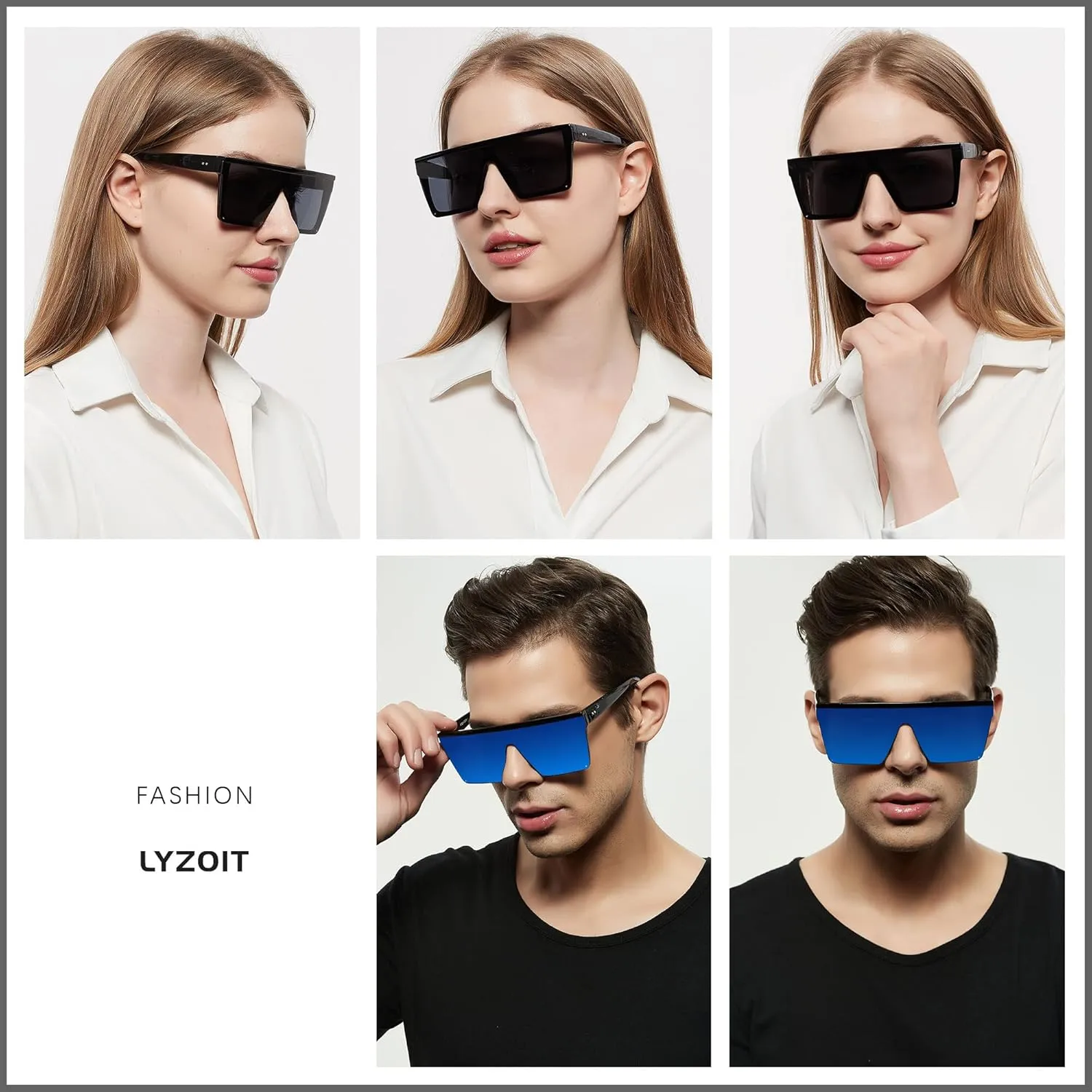 LYZOIT Square Oversized Sunglasses for Women Men Big Flat Top Fashion Shield Large UV Protection Rimless Shades