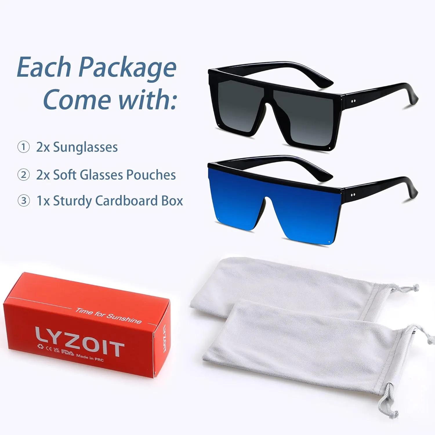 LYZOIT Square Oversized Sunglasses for Women Men Big Flat Top Fashion Shield Large UV Protection Rimless Shades