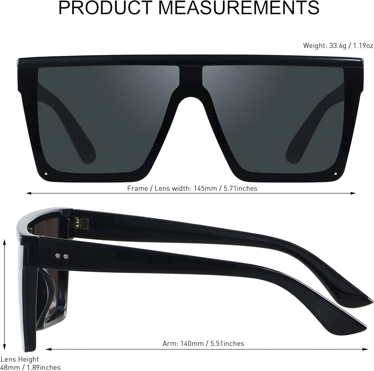 LYZOIT Square Oversized Sunglasses for Women Men Big Flat Top Fashion Shield Large UV Protection Rimless Shades