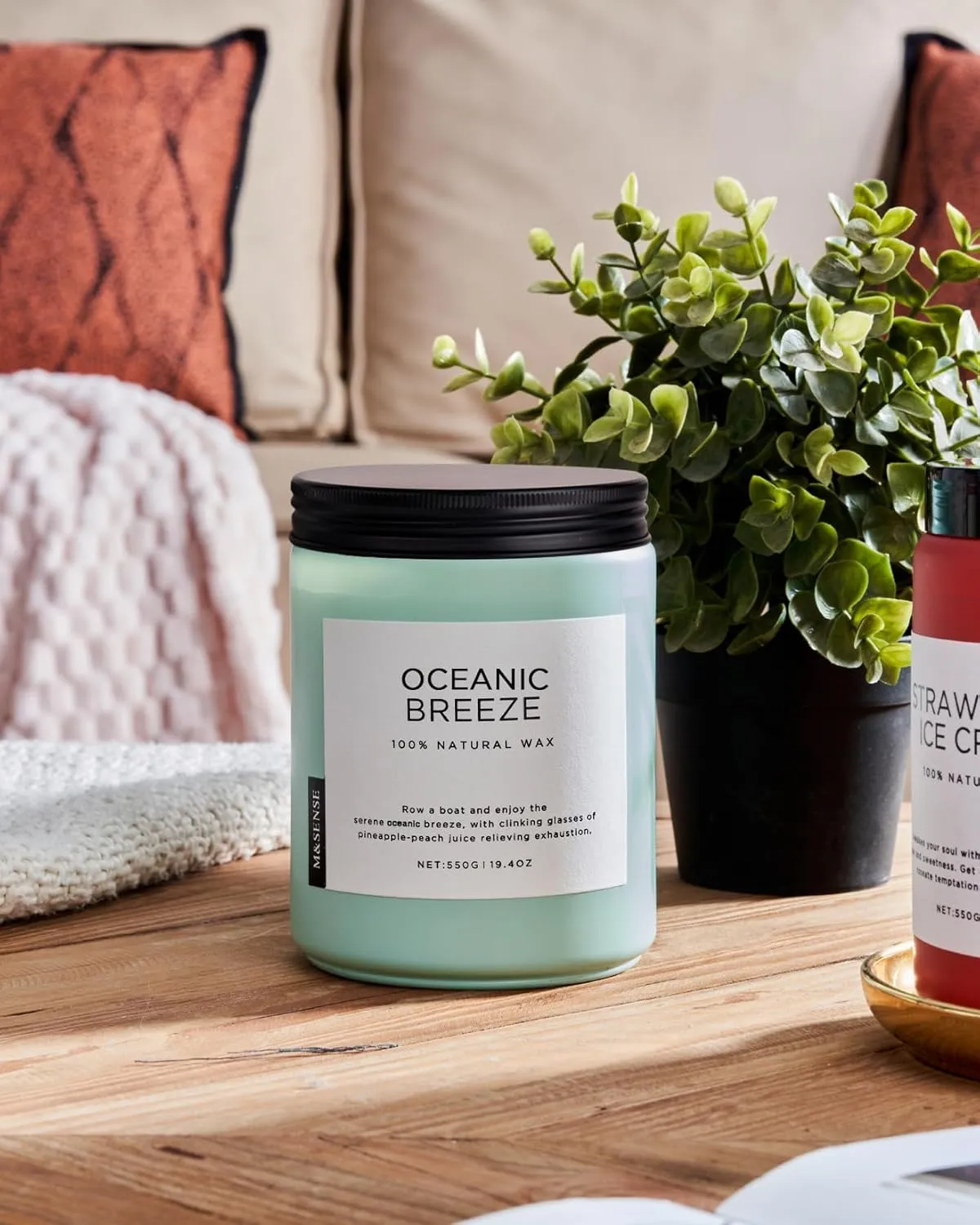 M&SENSE Candle Oceanic Breeze Scented, 19.4oz 110 Hour Long Lasting 2 Wick Pineapple & Mango Scent Natural Soy Candles for Home Scented for Stress Relief & Women/Men