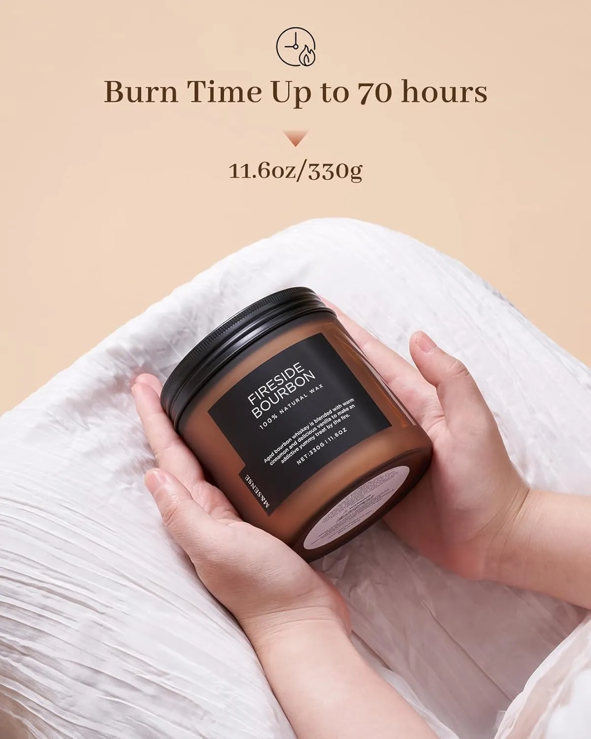 M&SENSE Fireside Bourbon Jar Candle, 11.6oz Clean Soy Wax Campfire Candle, Up to 70 Hours Burn Time Smoky Candle, 2 Wick Cotton Fall Scented Candle for Home Decor, Aromatherapy Candle for Bathroom