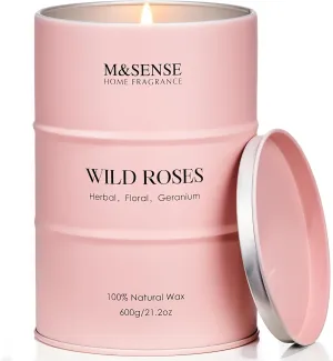 M&SENSE Wild Rose Large Natural Scented Candle, 120 Hours Long Lasting Soy Candles 21.2oz, Stress Relief Luxury Aromatherapy Candles for Women, Romantic Candle Valentines Day Gifts for Her