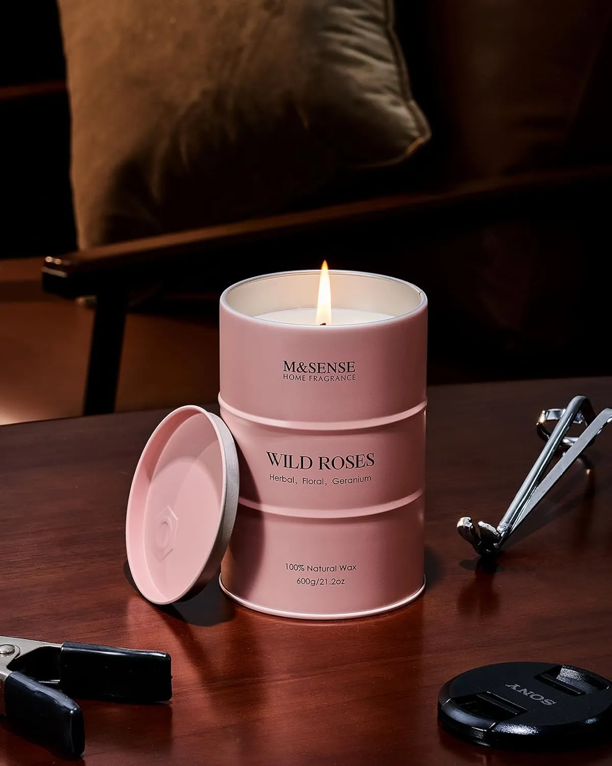 M&SENSE Wild Rose Large Natural Scented Candle, 120 Hours Long Lasting Soy Candles 21.2oz, Stress Relief Luxury Aromatherapy Candles for Women, Romantic Candle Valentines Day Gifts for Her
