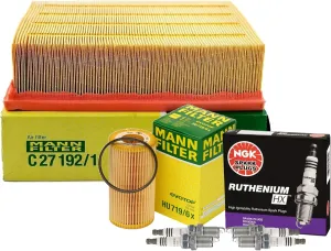 Mann Engine Oil & Air Filter with NGK 4 Ruthenium HX Spark Plugs Gap 0.032" Kit For A4 Quattro 2.0 L4 Turbocharged BPG BWT