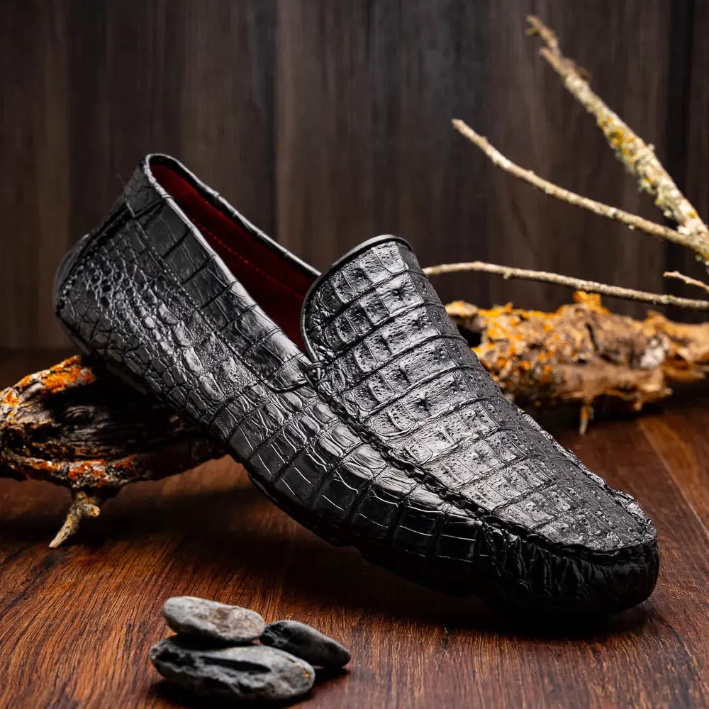 Marco Di Milano Remo Black Genuine Caiman Crocodile/Lizard Loafers