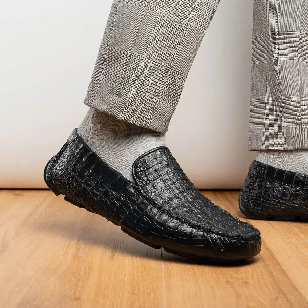 Marco Di Milano Remo Black Genuine Caiman Crocodile/Lizard Loafers