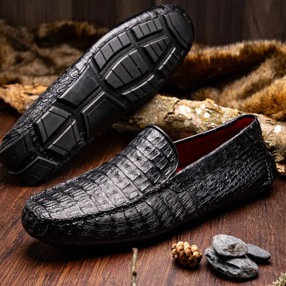 Marco Di Milano Remo Black Genuine Caiman Crocodile/Lizard Loafers
