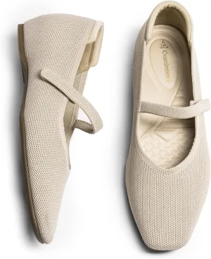 Mary Jane Flat Shoes for Women with Arch Support and Concealed Low Wedge Heel, Comfortable Women Square Toe Ballet Flats Knit Dress Shoes