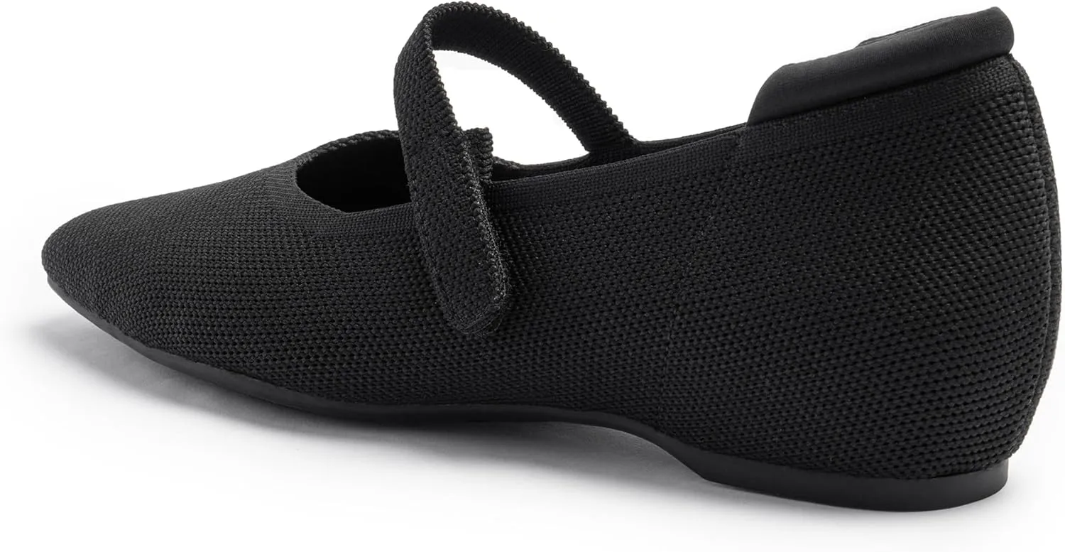 Mary Jane Flat Shoes for Women with Arch Support and Concealed Low Wedge Heel, Comfortable Women Square Toe Ballet Flats Knit Dress Shoes