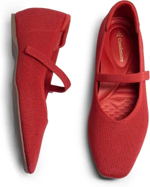 Mary Jane Flat Shoes for Women with Arch Support and Concealed Low Wedge Heel, Comfortable Women Square Toe Ballet Flats Knit Dress Shoes