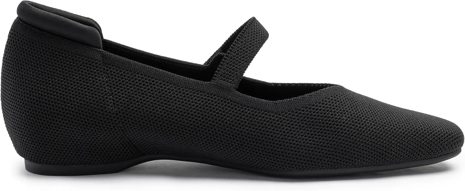 Mary Jane Flat Shoes for Women with Arch Support and Concealed Low Wedge Heel, Comfortable Women Square Toe Ballet Flats Knit Dress Shoes