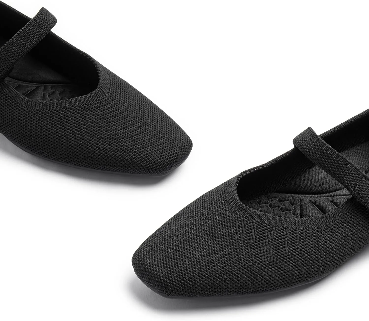 Mary Jane Flat Shoes for Women with Arch Support and Concealed Low Wedge Heel, Comfortable Women Square Toe Ballet Flats Knit Dress Shoes