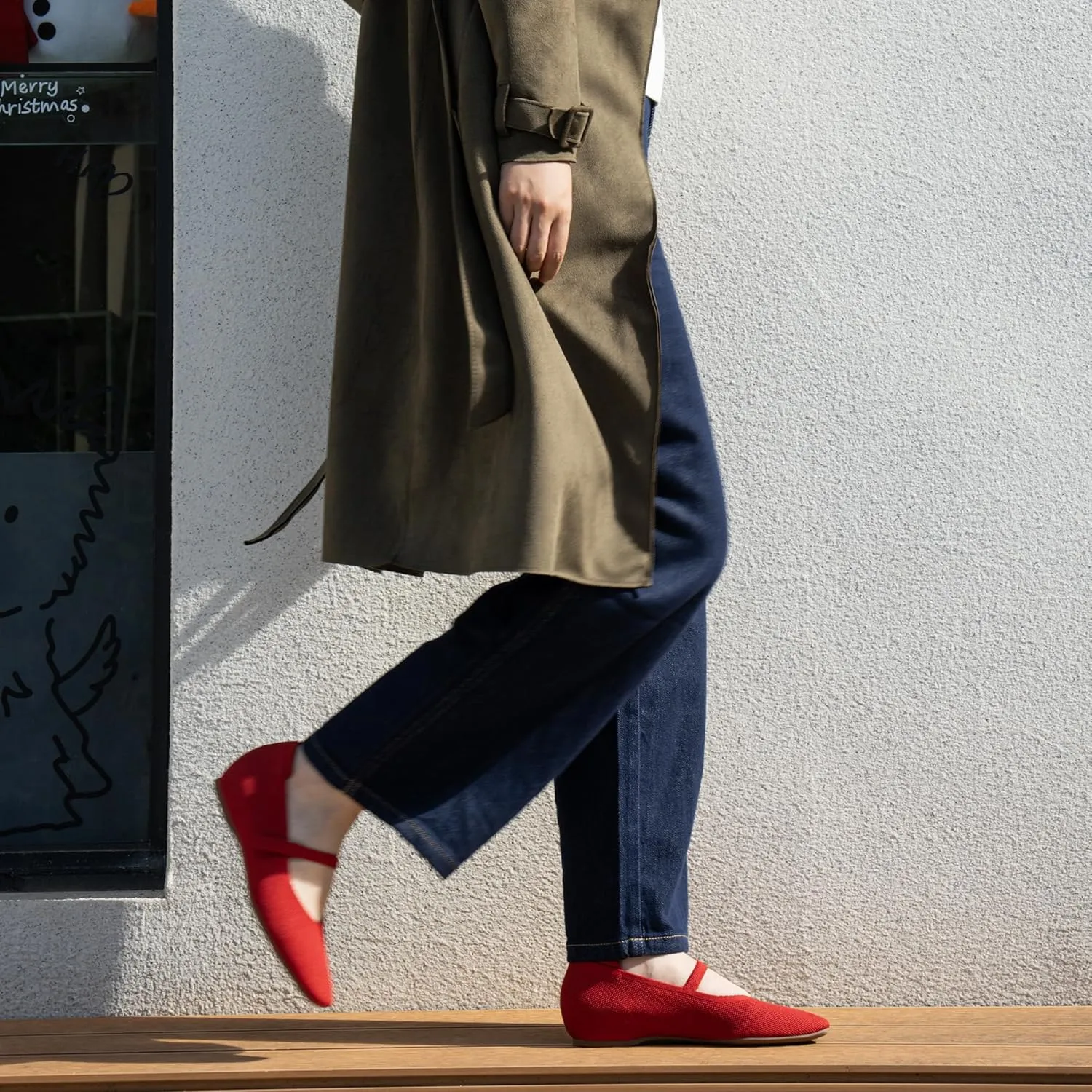 Mary Jane Flat Shoes for Women with Arch Support and Concealed Low Wedge Heel, Comfortable Women Square Toe Ballet Flats Knit Dress Shoes