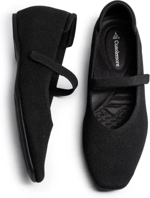Mary Jane Flat Shoes for Women with Arch Support and Concealed Low Wedge Heel, Comfortable Women Square Toe Ballet Flats Knit Dress Shoes