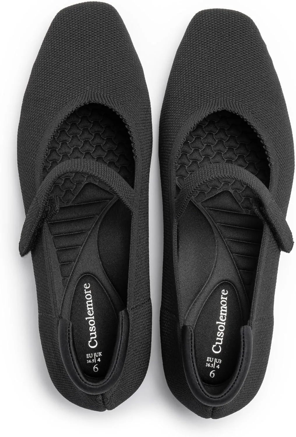 Mary Jane Flat Shoes for Women with Arch Support and Concealed Low Wedge Heel, Comfortable Women Square Toe Ballet Flats Knit Dress Shoes