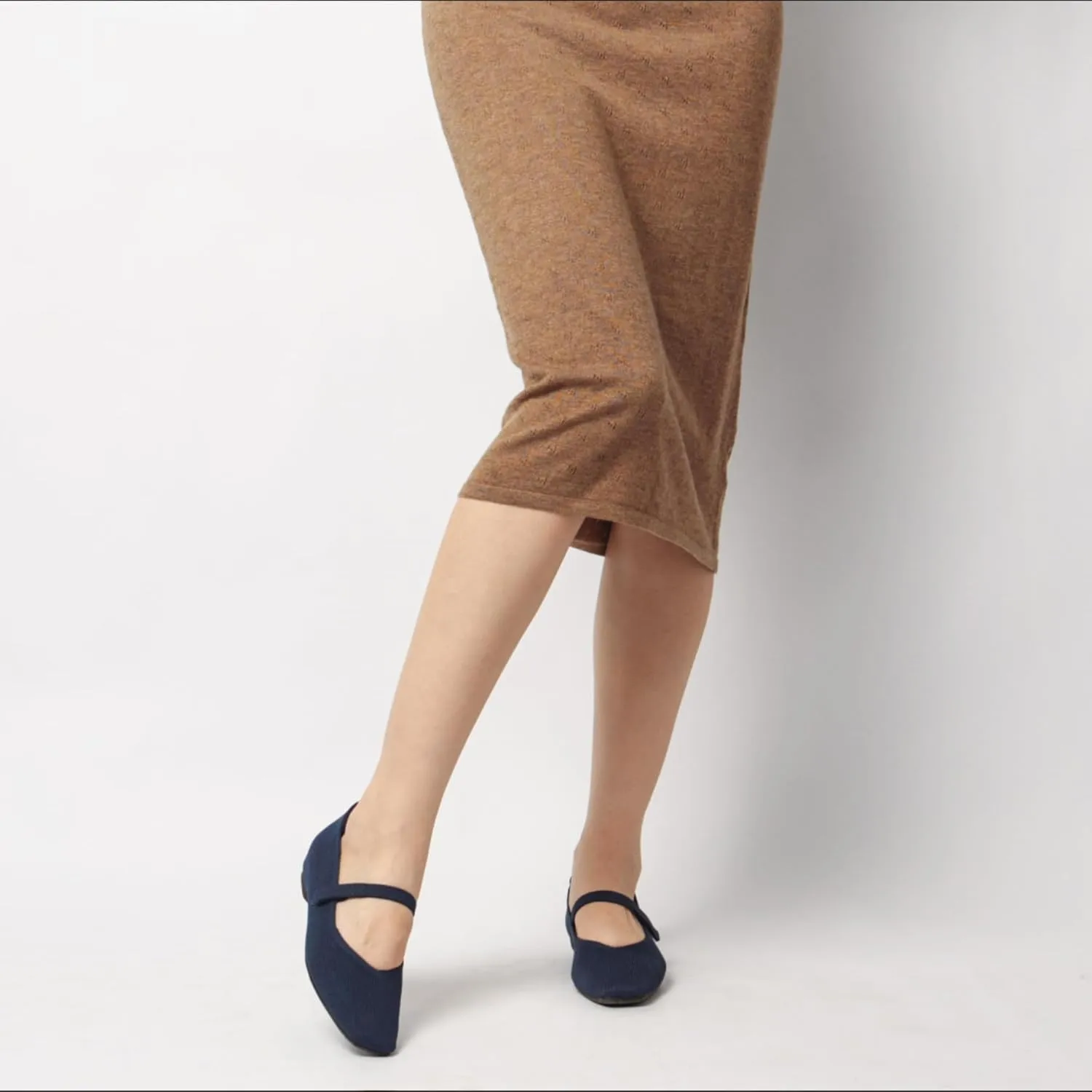 Mary Jane Flat Shoes for Women with Arch Support and Concealed Low Wedge Heel, Comfortable Women Square Toe Ballet Flats Knit Dress Shoes