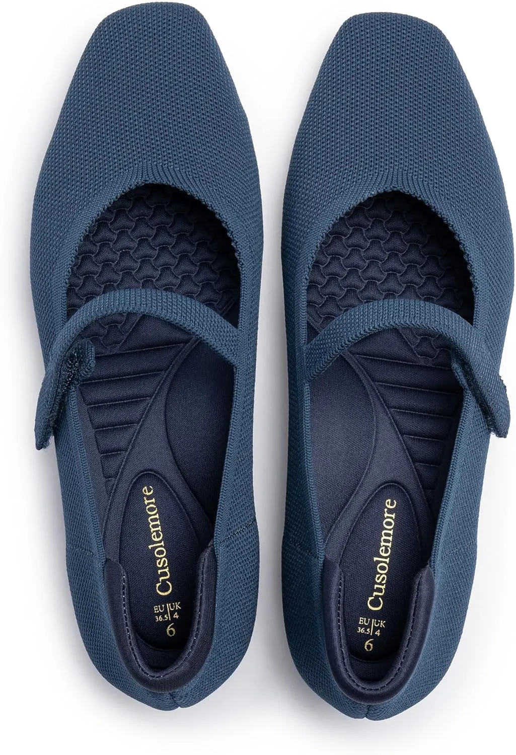 Mary Jane Flat Shoes for Women with Arch Support and Concealed Low Wedge Heel, Comfortable Women Square Toe Ballet Flats Knit Dress Shoes