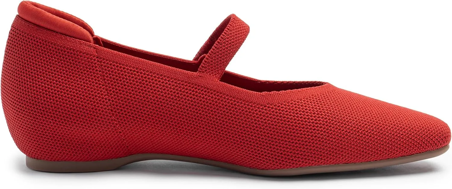 Mary Jane Flat Shoes for Women with Arch Support and Concealed Low Wedge Heel, Comfortable Women Square Toe Ballet Flats Knit Dress Shoes