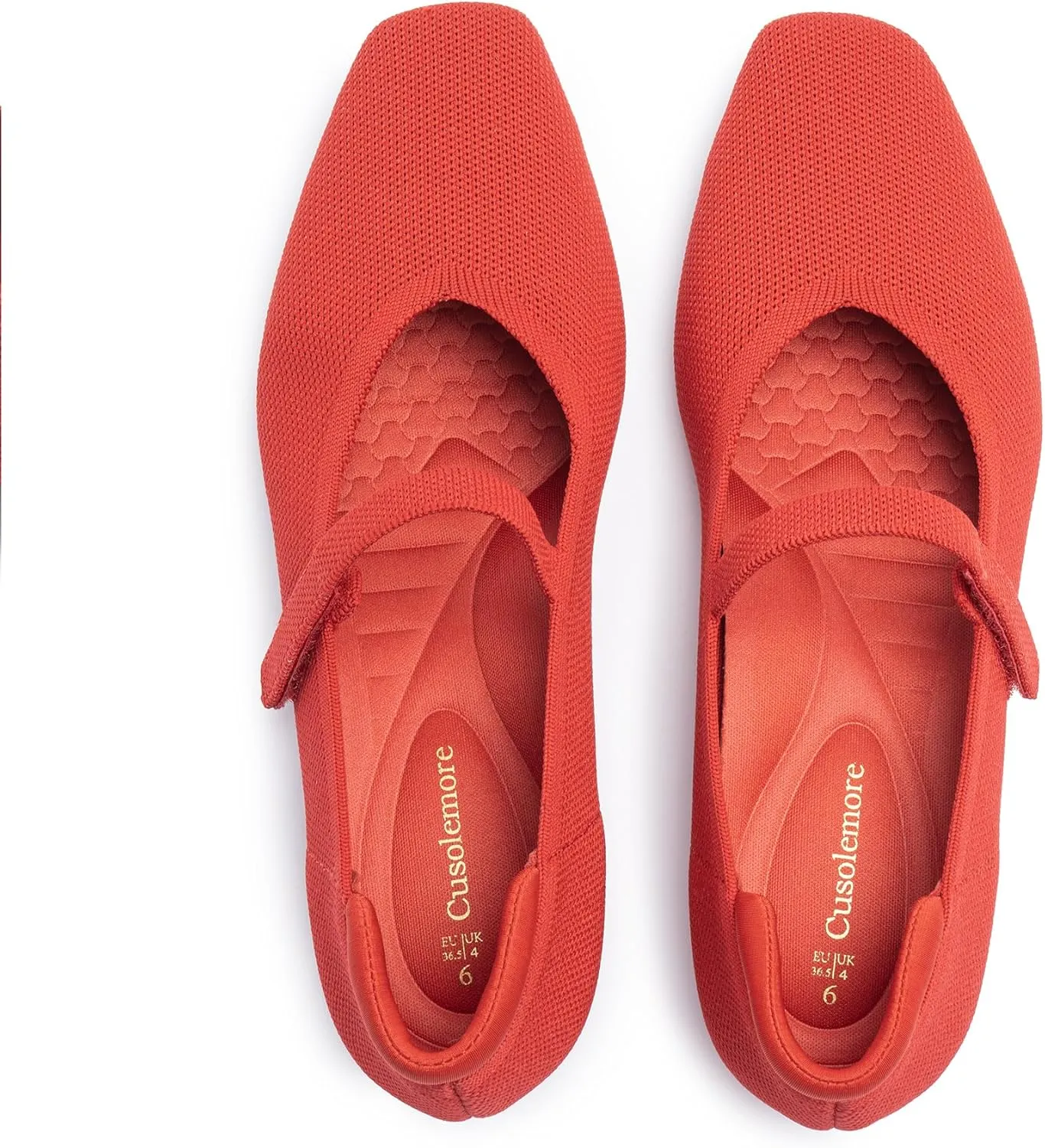 Mary Jane Flat Shoes for Women with Arch Support and Concealed Low Wedge Heel, Comfortable Women Square Toe Ballet Flats Knit Dress Shoes