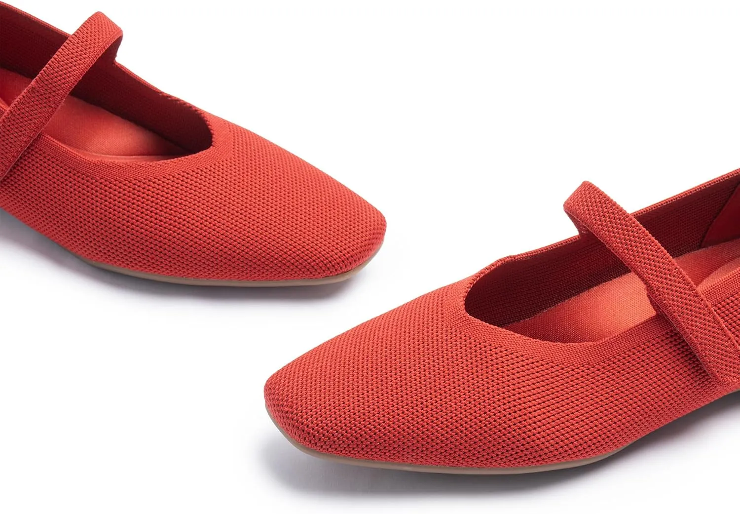 Mary Jane Flat Shoes for Women with Arch Support and Concealed Low Wedge Heel, Comfortable Women Square Toe Ballet Flats Knit Dress Shoes