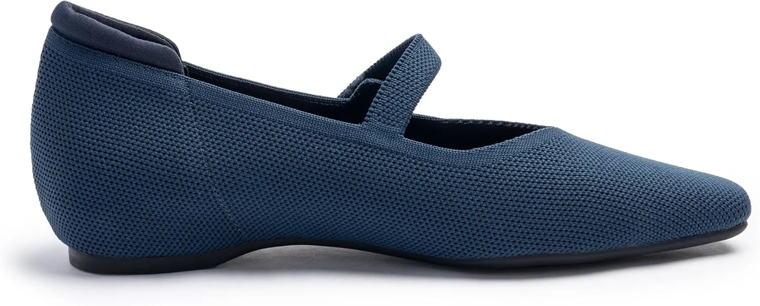 Mary Jane Flat Shoes for Women with Arch Support and Concealed Low Wedge Heel, Comfortable Women Square Toe Ballet Flats Knit Dress Shoes