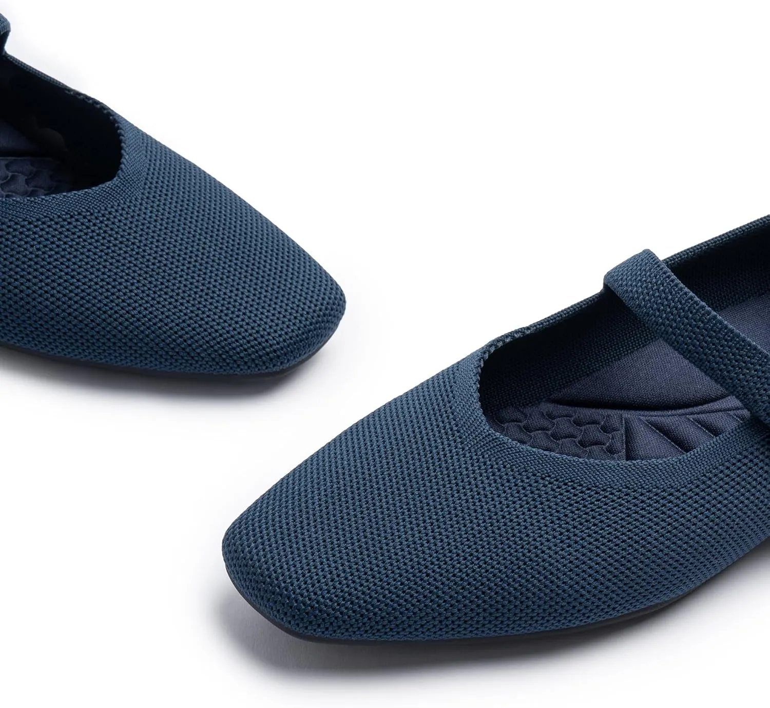 Mary Jane Flat Shoes for Women with Arch Support and Concealed Low Wedge Heel, Comfortable Women Square Toe Ballet Flats Knit Dress Shoes