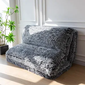 MAXYOYO Bean Bag Bed Floor Bed, Faux Fur Floor Sofa Floor Chairs for Adults, Folding Sofa Bed Foam Filling Wall Couch Sleeper Chairs Full Size Floor Mattress, Black, 30x95 Inch