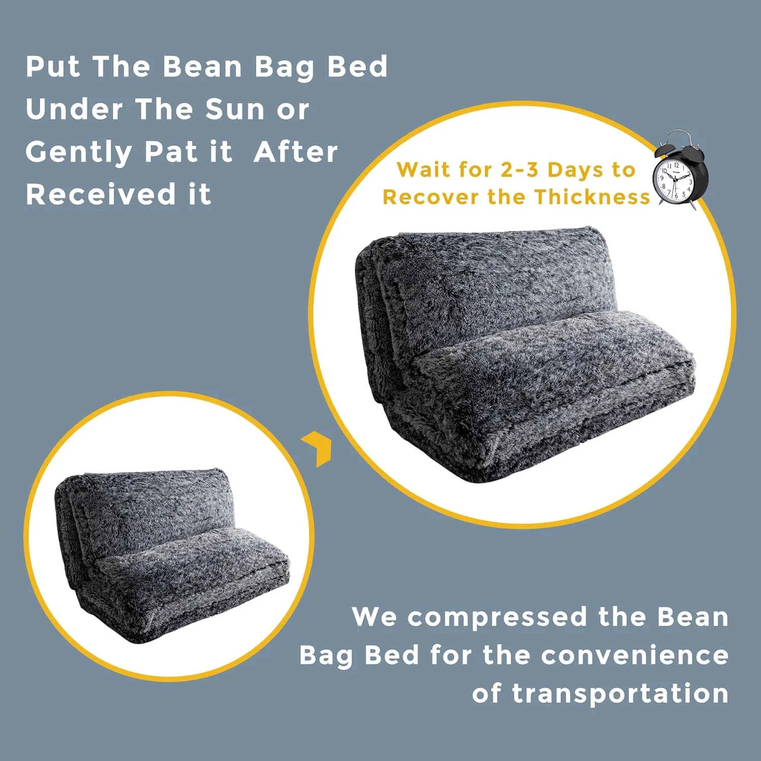 MAXYOYO Bean Bag Bed Floor Bed, Faux Fur Floor Sofa Floor Chairs for Adults, Folding Sofa Bed Foam Filling Wall Couch Sleeper Chairs Full Size Floor Mattress, Black, 30x95 Inch
