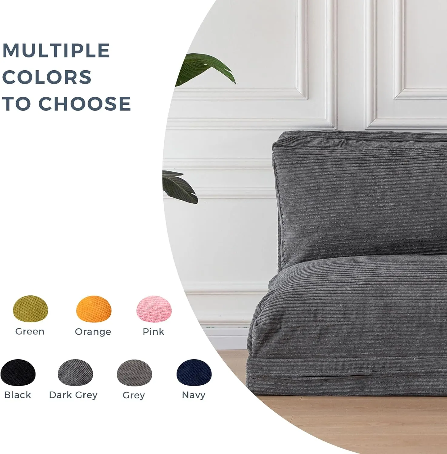 MAXYOYO Bean Bag Bed Folding Sofa Bed Floor Mattress for Adults, Extra Thick and Long Floor Sofa with Corded Washable Cover, Dark Grey, 39x95 Inch