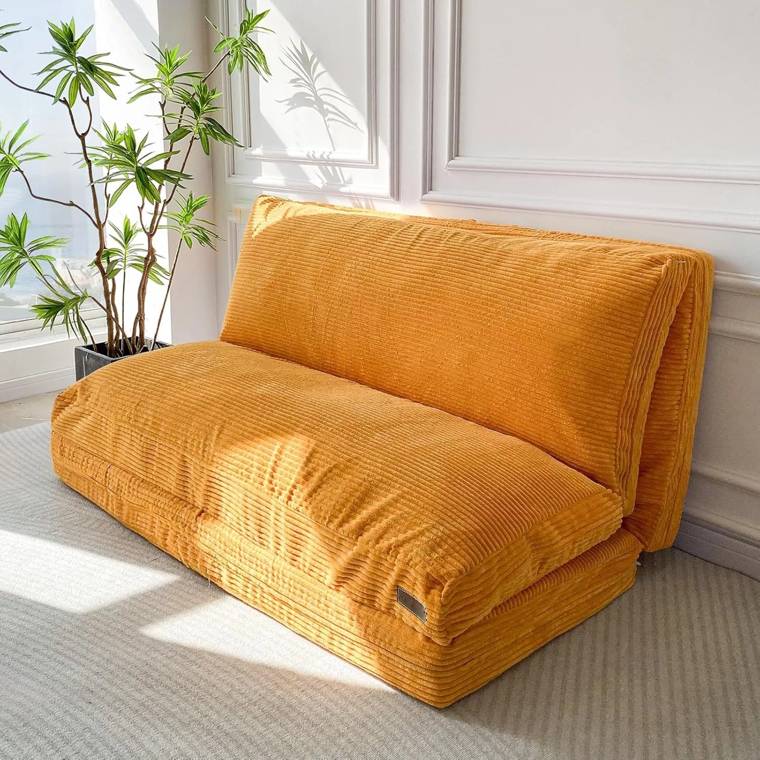 MAXYOYO Bean Bag Bed Folding Sofa Bed Floor Mattress for Adults, Extra Thick and Long Floor Sofa with Corded Washable Cover