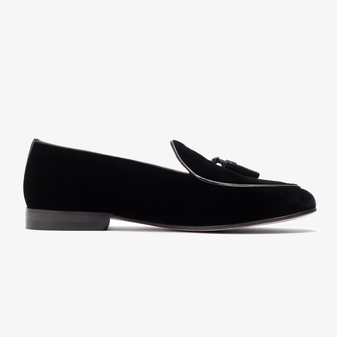 Men's Black Velvet Tassel Loafer From Del Toro Shoes