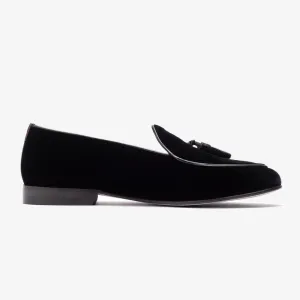 Men's Black Velvet Tassel Loafer From Del Toro Shoes