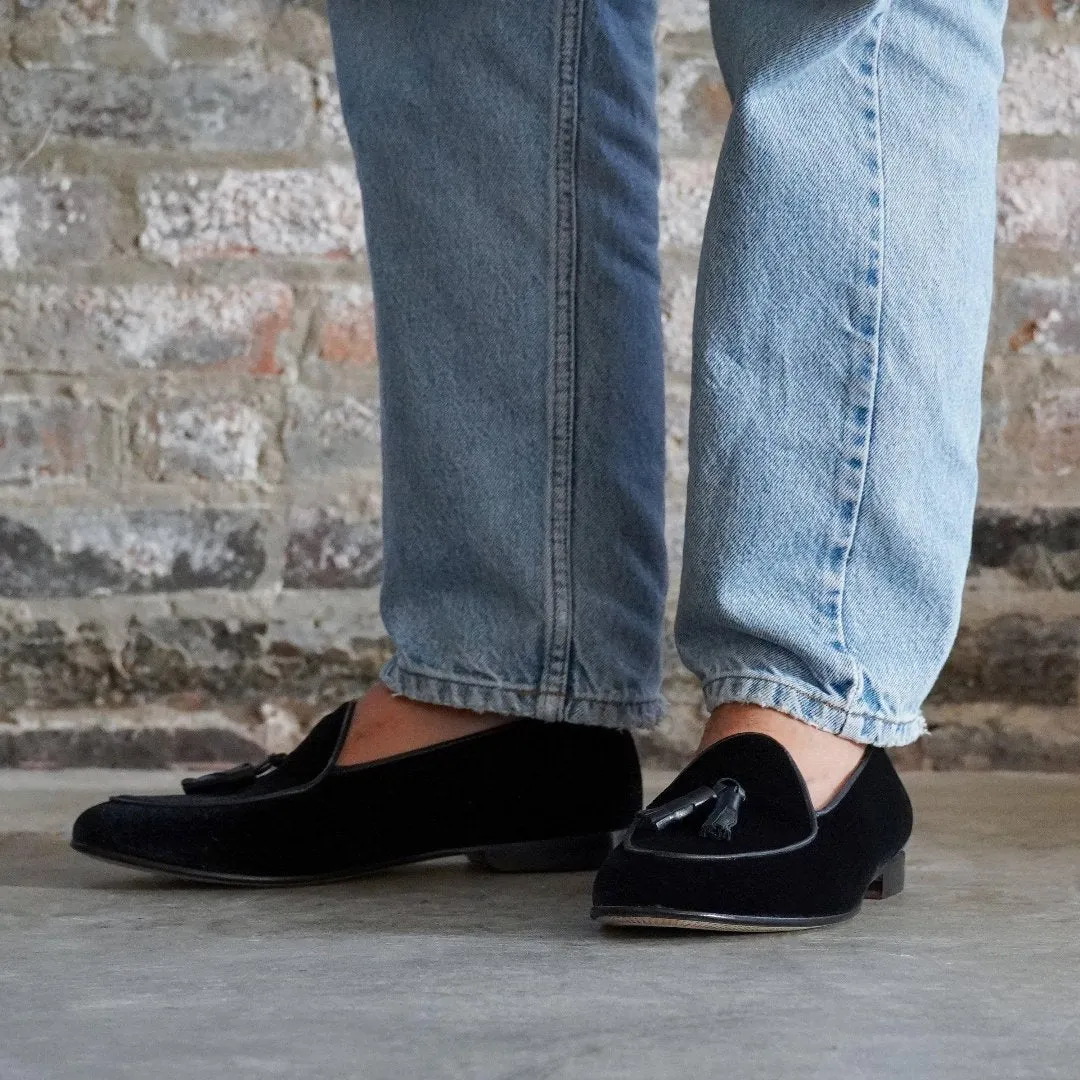 Men's Black Velvet Tassel Loafer From Del Toro Shoes